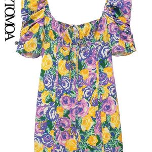 Moda feminina com estampa floral amarrada Mini vestido vintage mangas back zipper vestidos femininos vestidos mujer 220526