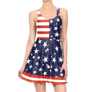 Women Dress American Flag 3D Graphics Cartoon Streetwear Summer Female Sexig klänning Fashion Sleeveless Lady Beach Dresses W220616