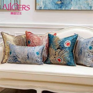 Avigers Luxury Peacock Feather Colorful Home Decorative Throw Pillow Case Case Modern Cushion Covers for Sofa Couch Bedroom 210401