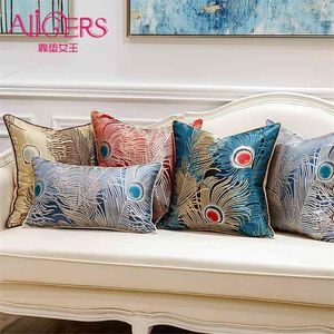 Avigers Luxury Peacock Feather Colorful Home Decorative Throw Pillow Case Case Modern Cushion Covers per divano divano camera da letto 210401