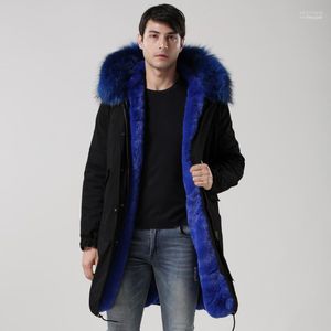 Men's Down & Parkas 2022 Raccoon Fur Trim Parka Long Men Coat Warm And Fashion Outwear Blue Faux Lined Jacket1 Kare22