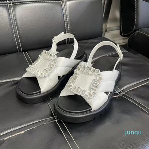 2022-Sandals Rhinestone Square Buckle Flat Women's Platform And Slippers Fashion Casual Shoes Woman SandalsSandals