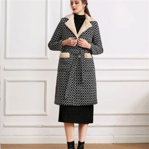 Women Wool Blends Coat Plaid Double Breasted X Long Jacket Plus Size 5XL Office Lady Winter Warm Fur Collar Coats Female WH353 201221