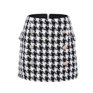 New Fashion Runway 2020 Designer Skirt Women s Metal Lion Buttons Embellished Houndstooth Tweed Mini Skirt T200712