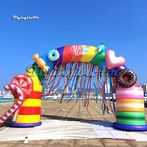 Advertising Inflatable Rainbow Arch 7m Airblown Colorful Candy Archway With Sweets For Outdoor Park Event