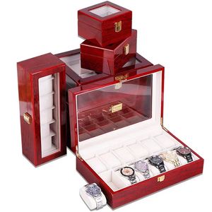 23561012 Slots Watch Box Organizer Piano With Baking Paint Wood Jewelry Storage Case Men Glass Top Watches Display Boxes
