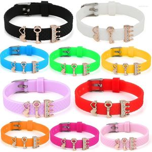 Beaded Strands 10mm Silicone Rubber Elasticity Wristband Charm Bracelet With Key Heart To Beads Mesh Bracelets Bangles For Women Jewelry Lar