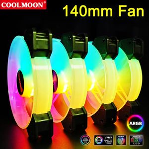 Fans Coolings Coolmoon 140mm RGB Chassis Cooling Fan 6Pin Weatsinfor Dissipation för PC Desktop Computer Case Cooler Support Remote Controlf
