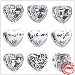 925 Sterling Silver Dangle Charm Dad Mom Sister moglie figlia Beads perle Fit Charms Accessori per gioielli fai -da -te Bracciale