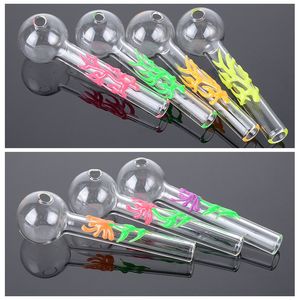 Pyrex Glass Oil Burner Pipes Glow In The Dark 2 Types Silicone Flowers Fire Patterns Dab Straw Straight Tube Pipe For Water Bongs DHL Free