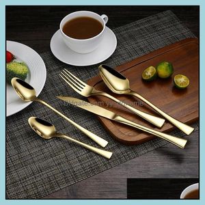 Flatware Sets Kitchen Dining Bar Home Garden Unique Stainless Steel Colored Tableware Set Glossy Rose Gold Dinning Pvd Plated Golden