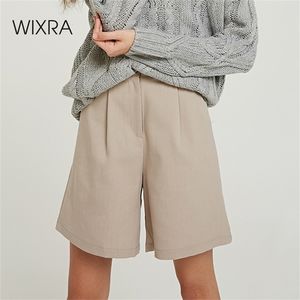 WIXRA 2019 Nya solida avslappnade kvinnors shorts med hög midja fickor Summer Shorts All Base Match Ladies Bottom T200701