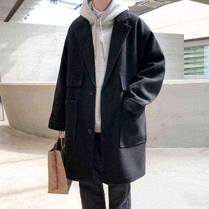 Men's Wool & Blends Black Long Trench Coat Men 2021 Over Mens Thick Pockets Windbreaker Male Korean Fashion Harajuku Winter Jackets T220810