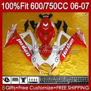 Carene iniezione per SUZUKI GSXR-750 GSXR-600 GSXR750 K6 GSXR600 06 07 Corpo bianco rosso 130No.103 GSXR 750 600 CC 750CC 600CC 2006 2007 GSX-R750 06-07 Carrozzeria OEM