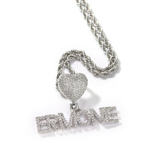 Custom Mini Initial Letter With Heart Clasp Pendant Micro Paved CZ Personalized Name Plate Necklace Hiphop Jewelry