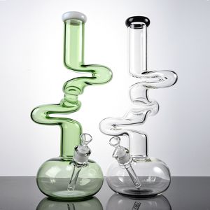 Clear Green Hookahs 18mm Female Joint Big Bong Unique Shape Beaker Bong med Diffused Downstem Bowl Dab Oil Rigs Thick Glass LXMD20103