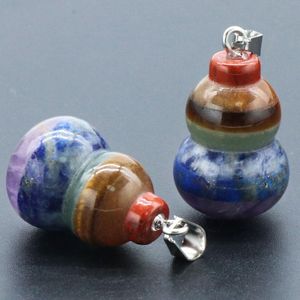 Wholesale natural gourd resale online - Pendant Necklaces chakra Gourd Natural Crystal Semi precious Patchwork Colorful Stone Healing Reiki Necklace For Women And MenPen