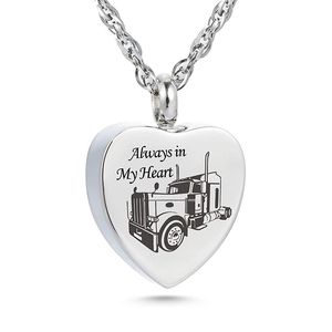 Stainless Steel Heart Trucker Memory Pendant Necklace Cremation Urn Jewelry Keepsake for Human Pet Ashes -Always in my heart