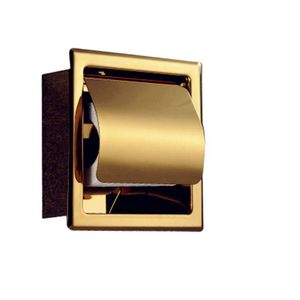 Toilet Paper Holders Single Wall Bathroom Roll Box Polished Gold Recessed Toileissue Holder All Metal Contruction 304 Stainless SteelToilet