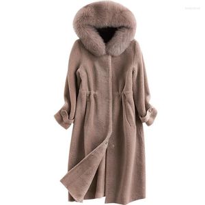 Women's Wool & Blends 2022 Hair Lead Sheep Shearing Leather And Fur Loose Coat Even Hat Long Fund Overcoat Bery22