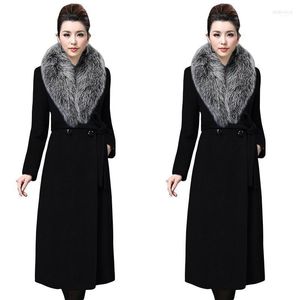 Big Fur 2022 Kvinnor Wool Coat Ytterkläder Vinterkläder Fashion Warme Woolen Blandar Kvinna Elegant Double Breasted Phyl22