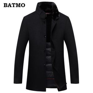 BATMO new arrival high quality 100 wool natural mink fur collar rabbit fur liner trench coat men 90 white duck down liner LJ201110