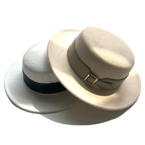 Boinas de lã de inverno estilo francês Socialite Flat Top Hat Hepburn Belt Brim Brim Fedora Chapéus para Womenberets