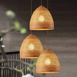 Hängslampor japanska bambu lampklubbhus te hus gång el restaurang hängande lampor vävd dekorativ ledande ljus fixturem