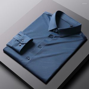 Camicie eleganti da uomo Camicia antirughe da uomo Manica lunga Abbigliamento moda estiva Tendenze Colore puro Non stirare A righe Business CasualVere2 da uomo