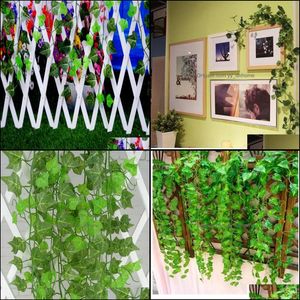 Decorative Flowers Wreaths Festive Party Supplies Home Garden Wholesale-230Cm / 7.5 Ft Long Artificial Plants Green Ivy Leaves Grape Vine