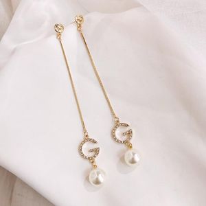 Dangle & Chandelier Luxury Letter G Link Chain Designer Earrings Pearl Crystal Alphabet Brand Ear Studs Bar Earring For WomenDangle Moni22