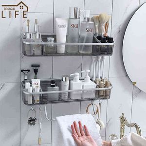 Transparent Corner Organizer Bathroom Shelf Makeup Brush Stand Wall Closet Plastic Storage Rack With Towel Bar J220702