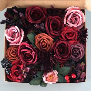 Decoração de festa vinho vermelho flores artificial de seda box rosa banquet aniversário dia dos namorados decoração diy flor flor mesa de casamento decorpar