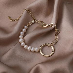 Link Chain Baroque Pearl Big Circle Alloy Bracelet Women Handmade Mix Strand Bead For Jewelry Gift Kent22