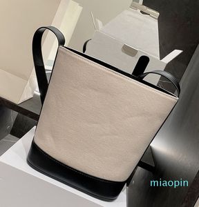 High quality latest calfskin design bucket bag two-color splicing fashion luxury retro style shoulder bag Canvas