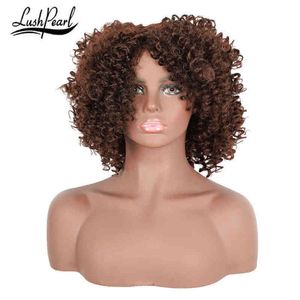 Short Afro Kinky Curly Wigs With Bangs Synthetic African Bomb Fluffy Hair For Black Women Natural High Temperature Curls 220525