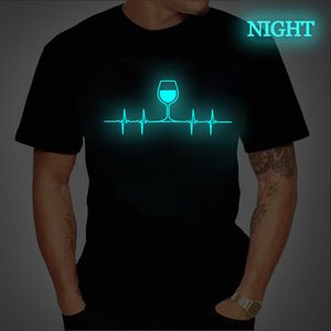 Funny Wine Heartbeat Print Tshirt Men T Shirt Luminous Graphic Tee Tops Summer ONeck Male Tshirt Oversized Female Streetwear 220608