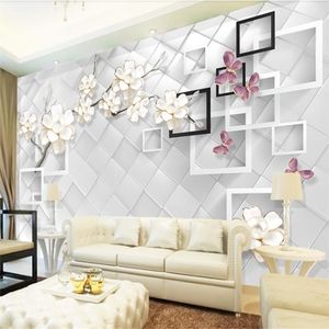 White Jewel Floral Flower Wallpaper 3d Flower Papel de Parede Iving Camera da letto divano TV sfondo per la casa decorazione per casa papella murale