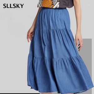 Wholesale waist band skirt for sale - Group buy Spring Denim Skirt Women Summer Elastic Band High Waist Jean Solid Fashion Harajuku A Line Skirts