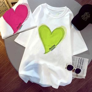 Camiseta de verão para mulheres moda coreana amor bordado solto algodão manga curta camiseta roupas de grife mulheres tops de luxo 0621