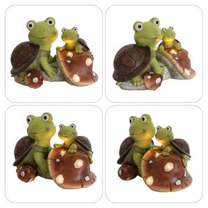 Garden Decorations Statue Cute Frog Face Turtles Figurines Solar Powered Resin Animal Sculpture with 3 Led Lights for Patio And Lawn W104100111