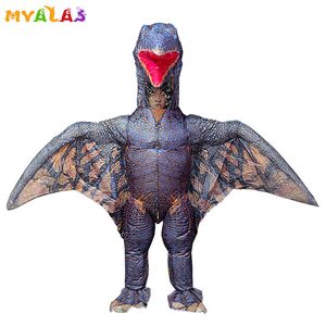 Mascot doll costume Flying Pterodactyl Inflatable Halloween Blow-Up Costumes for Adult Dino T-REX Men Triceratops Full Body Dress Blue Green