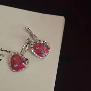Dangle & Chandelier Accessories Pink Peach Heart Earrings Colorful Crystal Vintage Niche Rhinestones Light Luxury Jewelry Female 2000sDangle