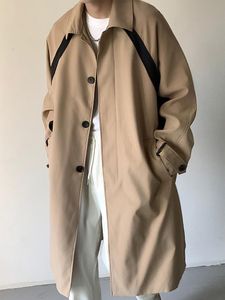 メンズトレンチコート2022秋の男性衣類パッチワーク男性ジャケット長い袖のシングルブレストウィンドブレイキングマンズ