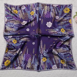 Scarves 70cm Purple Lavender 100% Silk Scarf Women Square Brand Shawl Fashion Hijab Bandana Foulard Hand Rolled Edges Neckerchief