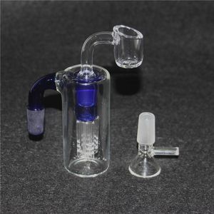 Blauer 3,4-Zoll-Mini-14-mm-Glas-Aschefänger, Wasserbong-Wasserpfeifen-Rauchpfeifenzubehör mit Glasschüssel oder Quarz-Banger-Nägeln