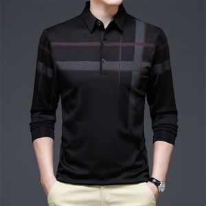 YMWMHU Moda Czarny Mężczyźni Polo Koszula Z Długim Rękawem Paski Jesień Biznes T-Shirt Streetwear Koszula Polo Mężczyzna Koreański Odzież 220408