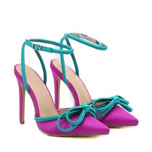 샌들 슬리퍼 여성 신발 2022 여름 패션 컬러 매칭 하이힐 디자이너 고급 뾰족한 활 얇은 힐드 샌들 220530