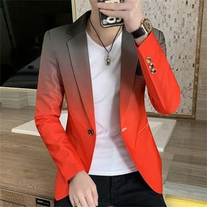 ブレザーメン男性グラデーションスーツジャケットマスチュリーノ韓国スタイルスリムフィットカジュアルメンズファッショントレンドドレスジャケット220527