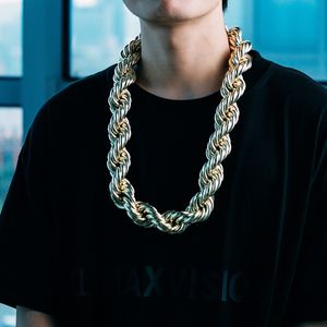 Мужские хип -хоп скручивание цепочка 14 тыс. Золотые цепи преувеличенные крупные ожерелья драгоценности 30 мм 30 дюймов